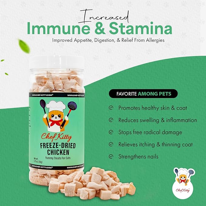 Freeze-Dried Chicken Treats for Cats & Dogs – 100% Human Grade, Single Ingredient, High-Protein, Healthy Snack – No Additives or Preservatives – 1.7oz - Inspected & Tested in USA-PawvioPets