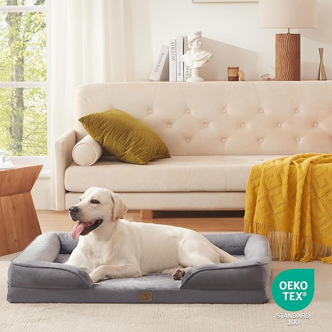 Bedfolks Orthopedic Dog Bed XL, Waterproof Dog Sofa Bed for Extra Large Dogs, Egg Foam Pet Couch Bed with Removable Washable Cover and Nonslip Bottom, Dark Grey-PawvioPets