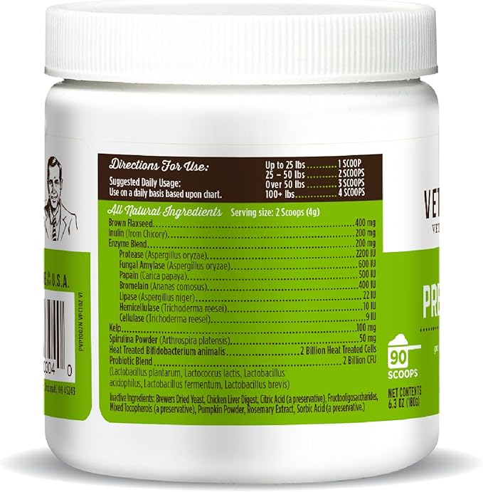 Dr. Joseph's VetPro Complete Advanced Powdered Pre & Probiotics for Dogs, 90 Scoops, Supports Gut Health, Diarrhea, Digestive Health & Seasonal Allergies, Chicken/Pumpkin Flavor, Add to Food-PawvioPets