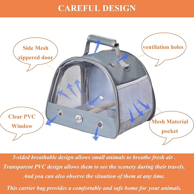 Bird Carrier Travel Cage with Stand (with Tray), Small Bird Travel Carrier for Parrot, Small Bird Cage for Travel Parakeet Carrier with Shoulder Strap, Side Access Window (Blue)-PawvioPets