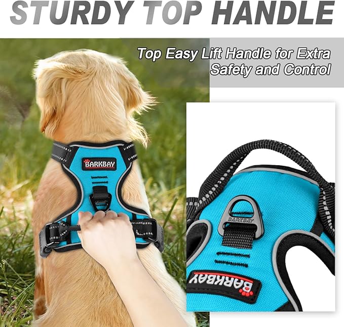 BARKBAY No Pull Dog Harness Front Clip Heavy Duty Reflective Easy Control Handle for Large Dog Walking(Blue,M)-PawvioPets