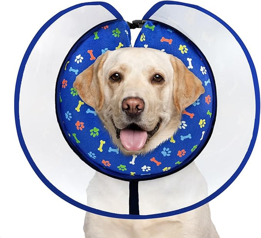 Dog Cone Collar with Enhanced Anti-Licking, Inflatable Dog Cone After Surgery, Adjustable Size with Soft Padding for Small Medium Large Dogs - Blue/M+-PawvioPets