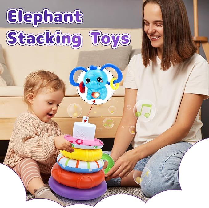 5 in 1 Baby Toy for 12 18 Month, Learning Toys for Babies 12-18 Months, Baby Busy Cube, Stacking&Sensory, Pull String&Piano Xylophone Toy, Birthday Gift for 12+ Month-PawvioPets