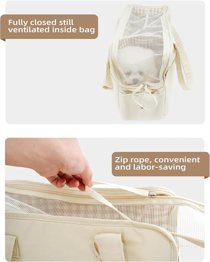 Dog Purse Carrier for Small Dogs Rabbit cat with Large Pockets, Cotton Bag, Dog Carrier Soft Sided, Collapsible Travel Puppy Carrier (Beige, 13.6" L x 6.5" W x 10" H)-PawvioPets