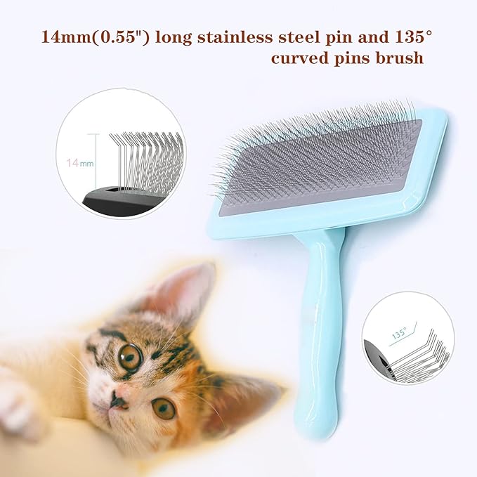 Air Cushion Slicker Brush for Dogs Cats,Soft Pin Shedding Brush for Short Haired Dog,Cat, Pet Grooming Wire Brush for Thin Curly Matted Tangled Hair,14mm(0.55"),Green-PawvioPets