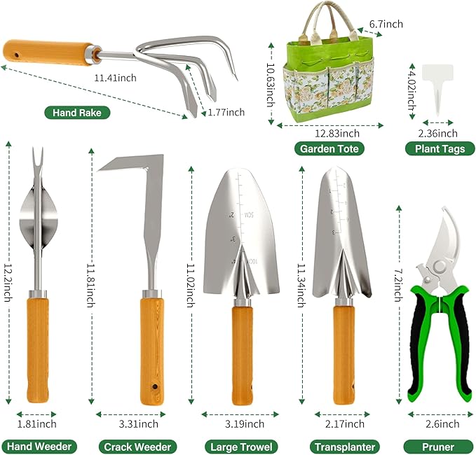 20-Piece Gardening Tools with Fashion and Durable Storage Bag - Heavy Duty Garden Tools Stainless Steel Rust-Proof Ergonomic Garden Tool Set - Ideal Gifts for Women and Men - Portable Gardening Kit-PawvioPets