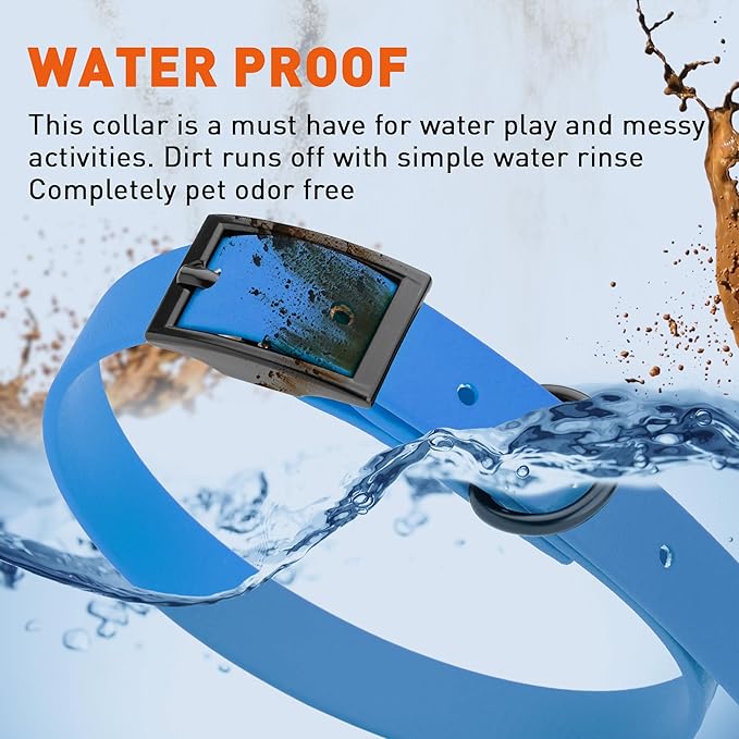 Dogline Biothane Waterproof Dog Collar Strong Coated Nylon Webbing with Black Hardware Odor- Proof for Easy Care Easy to Clean High Performance Fits Small Medium or Large Dogs, Cerulean Blue-PawvioPets