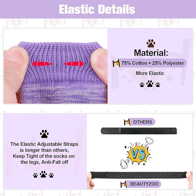 BEAUTYZOO Anti Slip Dog Socks for Small Medium Large Dogs with Grips Straps on Hardwood Floor Protection Wear, Traction Control 3 Pairs Double Side Paw Protector to Prevent Licking for Girl or Boy-PawvioPets