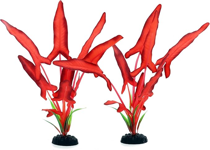 2-Pack 12 Inch Aquarium Silk Aquarium Plants, Artificial Plastic Plant for Small Tank, Goldfish, Fish Hides,Dark Red-PawvioPets
