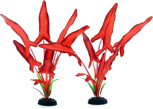 2-Pack 12 Inch Aquarium Silk Aquarium Plants, Artificial Plastic Plant for Small Tank, Goldfish, Fish Hides,Dark Red-PawvioPets