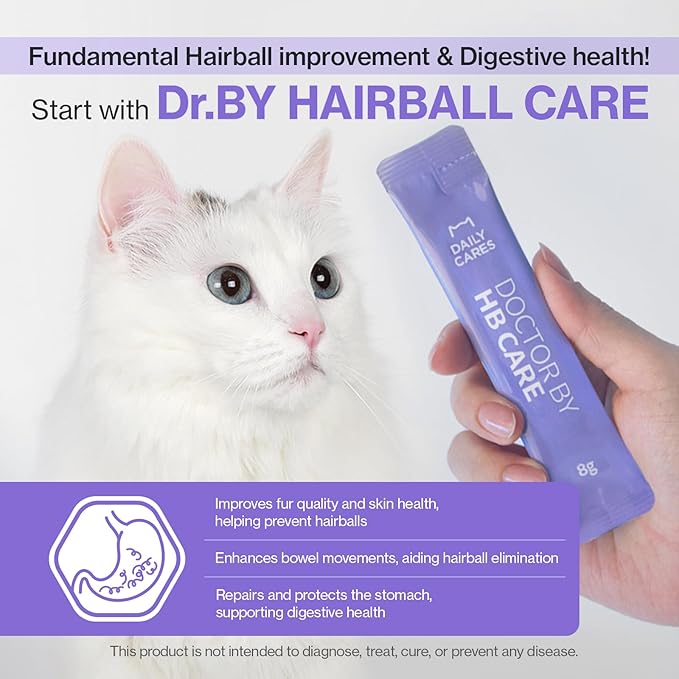 Dr.by HB Care Hairball Supplement for Cats– Hairball Relief Furball Control Remedy & Digestive Support Supplements with Omega-3, Chitosan-30 Individuallly Packaged (1 Pack, 30 Count)-PawvioPets