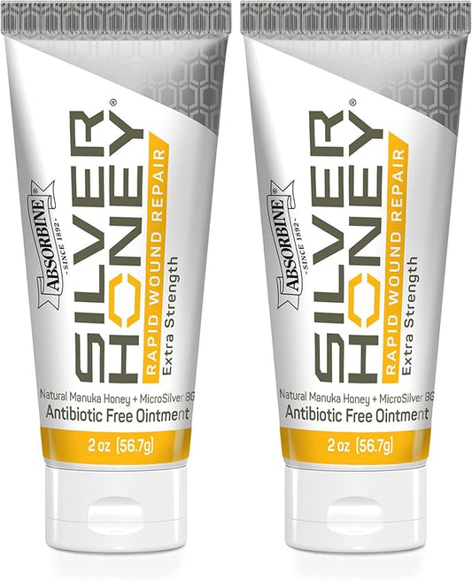 Absorbine Silver Honey Rapid Wound Repair Ointment Twin Pack 2oz Tubes, Manuka Honey & MicroSilver BG-PawvioPets