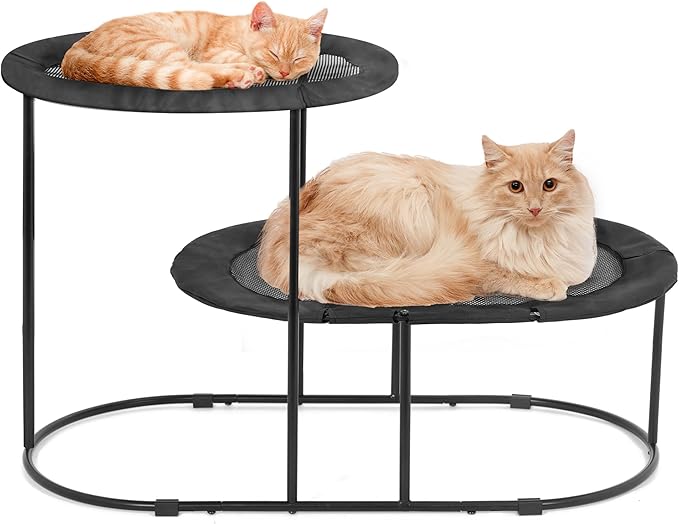 Defined Deco 2 Tier Elevated Cat Hammock Bed, Furniture Cat Bed Breathable Comfortable, Raised Cool Ca t Hammock for Indoor Cats, with Removable Mesh and Steel Frame for Summer-PawvioPets