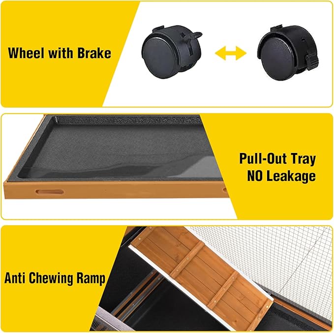 AIVITUVIN Rabbit Hutch Indoor with Metal Frame Rabbit Cage with Pull Out Tray No Leakage Bunny Cage with Wheel Guinea Pig Cage-PawvioPets