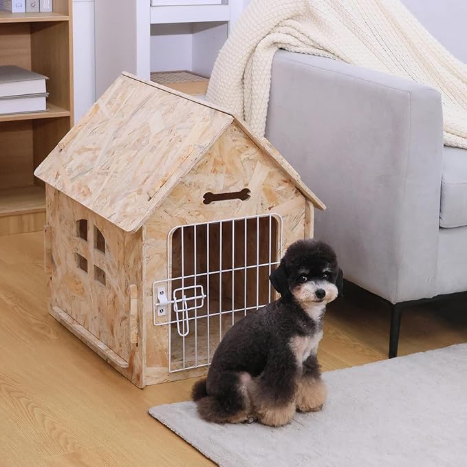 Dog House Indoor for Small Dogs or Cats, Cozy Wooden Design, Small Indoor Bed House, with Air Vents and Elevated Floor Warm Dog Cave-PawvioPets