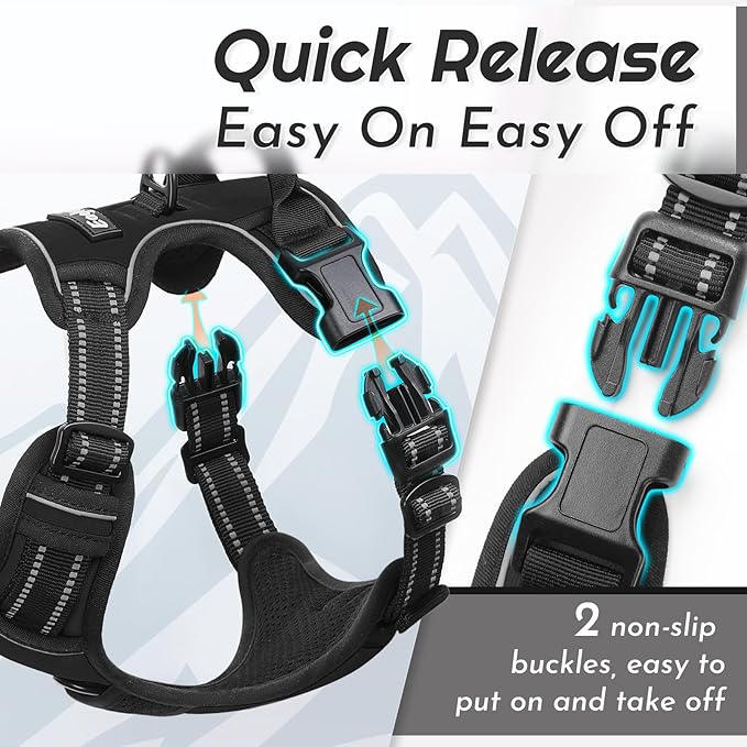 Eagloo Dog Harness Medium Sized Dog, No Pull Service Vest with Reflective Strips and Control Handle, Adjustable and Comfortable for Walking, No Choke Pet Harness with 2 Metal Rings, Black, M-PawvioPets