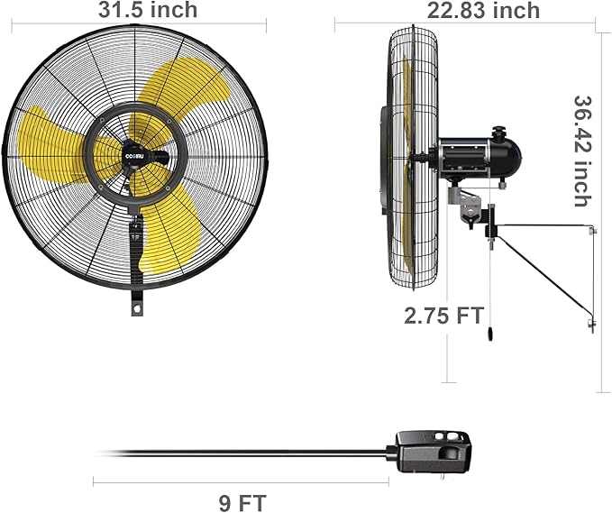 9600 CFM 30" Outdoor Wall Mount Misting Fans, High Velocity 3-Speed Waterproof Professional Oscillating Wall Fan, Heavy Duty Industrial Fan for Commercial, Garage, Warehouse, UL Listed-PawvioPets