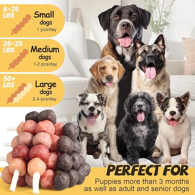 ASMPET Dog Treats Chews, Multi-Flavor Dog Kabob Snacks, Made with Chicken, Duck, Salmon, Rabbit and Beef, Rawhide Sticks for Dogs-PawvioPets