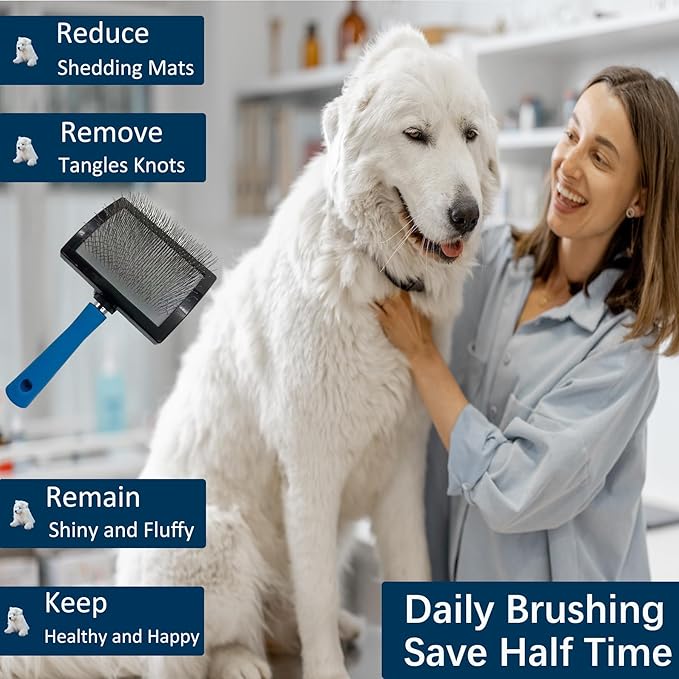Dog Slicker Brush - Large Grooming Brushes for Dogs - Professional Groomer Supplies for Long Hair Pet - Slicker Brush For Goldendoodles-Easy To Use - Comfortable - Removes Long and Loose Hair-PawvioPets