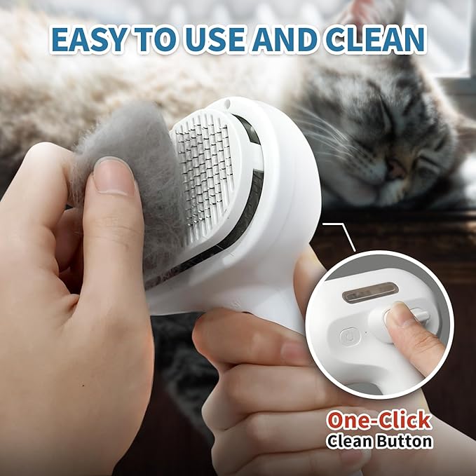 3 In 1 Self Cleaning Steamy Pet Brush - Anti-Static, Grooming Tool for Long and Short Hair Pets, Removes Loose Hair and Reduces Shedding, White-PawvioPets