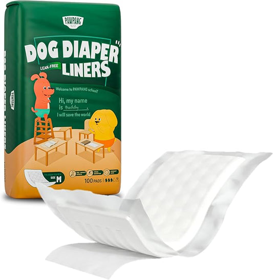 Disposable Dog Diaper Liners Booster Pads for Male & Female Dogs, 100ct, 4 Sizes Options, Doggie Diaper Inserts fit Most Types of Dog Diapers - Pet Belly Bands & Male Wraps (Medium (100 ct))-PawvioPets