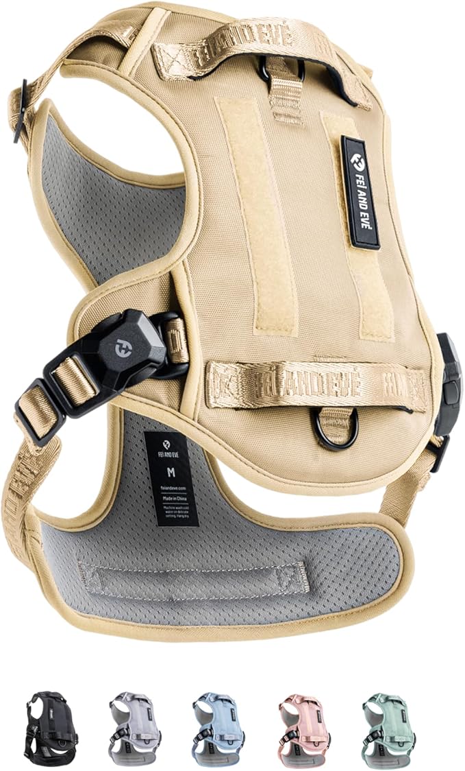 2025 New Edition, Fei & Eve MagEase Dog Harness - 3-Second Magnetic Buckles | 3-Point No-Pull Control | Heavy-Duty 900D Nylon | Dual Safety Handles | Breathable Mesh | Adjustable Fit, Medium,Champagne-PawvioPets