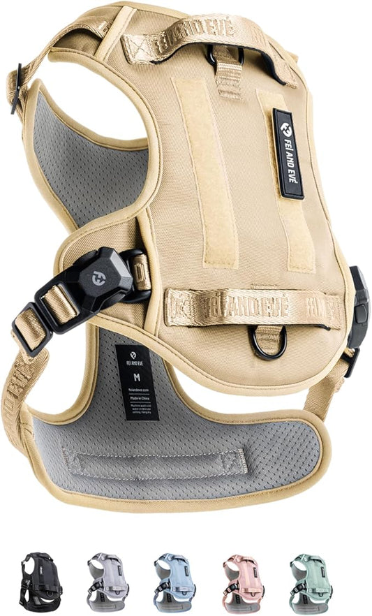 2025 New Edition, Fei & Eve MagEase Dog Harness - 3-Second Magnetic Buckles | 3-Point No-Pull Control | Heavy-Duty 900D Nylon | Dual Safety Handles | Breathable Mesh | Adjustable Fit, Medium,Champagne-PawvioPets
