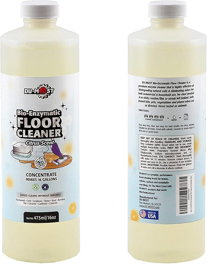 DU-MOST Enzymatic Floor Cleaner Concentrate (1 Oz Makes 1 Gal), No, Streak, No Rinsing, Kids & Pets Safe, Hard Surface Floors, Citrus Scent, 16 Fl Oz-PawvioPets