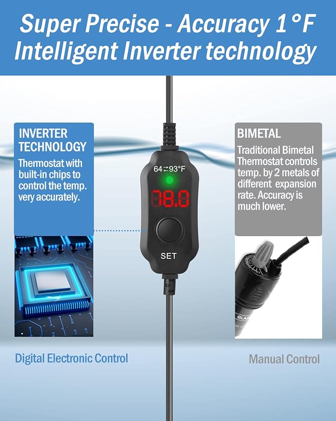 AquaMiracle Adjustable 50W Aquarium Heater Submersible Fish Tank Heater Super Short Aquarium Heater with LED Digital Display Thermostat, for Tanks 5-10 Gallons-PawvioPets