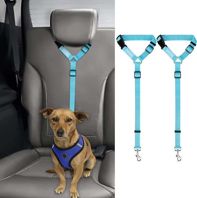 BWOGUE 2 Packs Dog Cat Safety Seat Belt Strap Car Headrest Restraint Adjustable Nylon Fabric Dog Restraints Vehicle Seatbelts Harness-PawvioPets