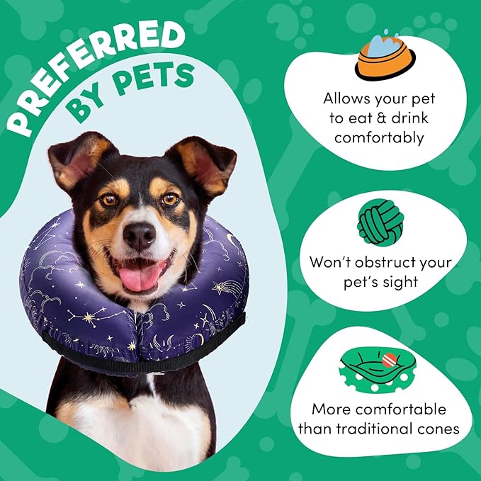 BENCMATE Inflatable Dog Cone Collar Alternative, Soft Dog Cone for Small Medium Large Dogs and Cats, Neck Recovery ECollar Donut Collar After Surgery (XLarge, Constellation)-PawvioPets