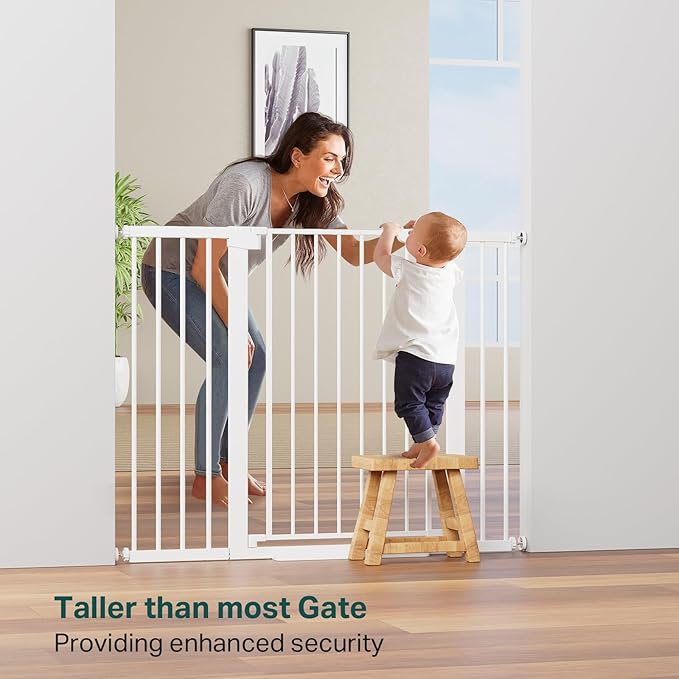 Cumbor 36" Extra Tall Baby Gate for Stairs, 29.7-48" Wide Dog Gates for Doorways, Auto Close Safety Gate for Babies and Pets, Easy Install, Pressure Mounted, Fits Doorways, Stairs, Entryways, White-PawvioPets
