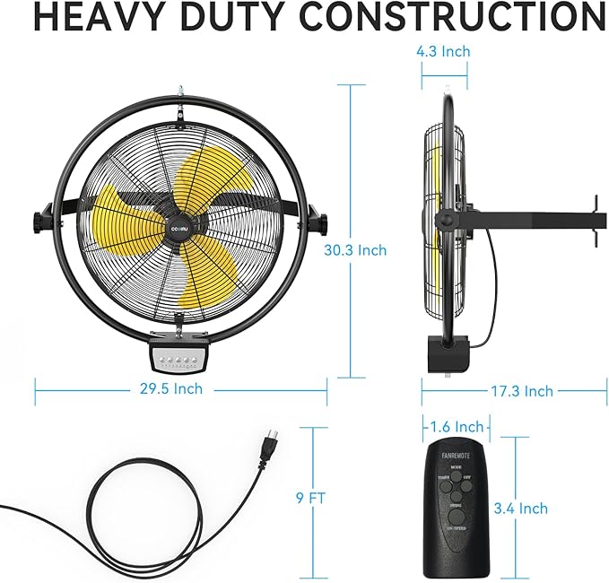 5100 CFM 20" Remote Control Wall Mount Fans, High Velocity 3-Speed Professional Oscillating Wall Fan with Timer, Heavy Duty Industrial Wall Fans for Patio, Commercial, Gazebo, and Garage, UL Listed-PawvioPets