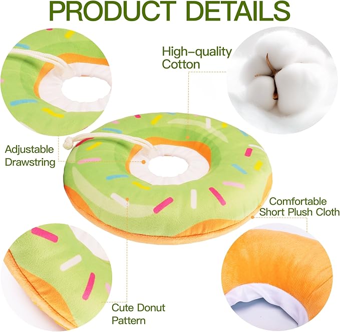 Cat Cone Collar Soft, Cute Cat Donut Collar After Surgery, Adjustable Kitten Recovery Cones to Stop Licking, Lightweight Neck Elizabethan Collars for Cats Kittens (Green, Medium)-PawvioPets