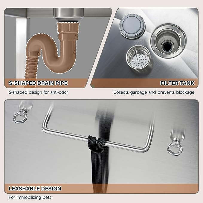 Albott 50 Inch Stainless Steel Dog Washing Station with Non-Slip Steps, Sprayer, Faucet, Soap Box – Professional Pet Bathtub for Small and Medium Pets, Use at Home, Garage, or Grooming (Right Door)-PawvioPets