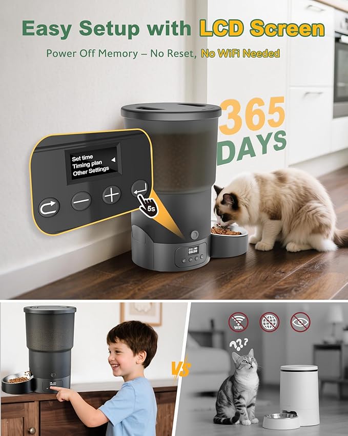 Gimars 5L/20 Cups Automatic Cat Feeder, Programmable 1-6 Meals Cat Food Dispenser with Stainless Steel Bowl, Easy Setup, Dual Power Supply,10s Meal Call Timed Pet Feeder for Cats and Small Dogs-PawvioPets