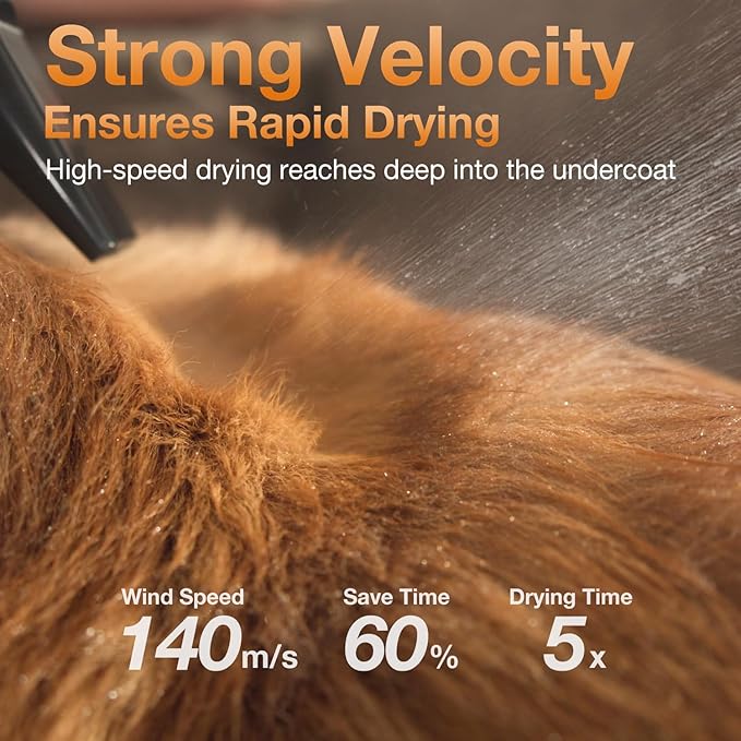 Dog Blow Dryer - Ultra-Quiet 40dB Cat Mode, 3-in-1 Nozzles & Adjustable Speed/Temp, Negative Ion Technology, BLDC Motor for Fast Drying, Portable & All-in-One Storage for Dogs & Cats-PawvioPets