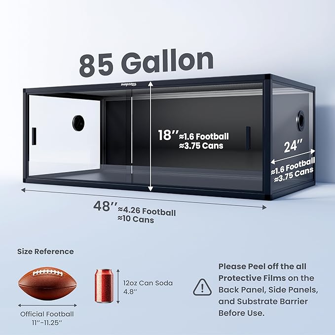 85 Gallon Reptile Tank, Front Opening Snake Tank for Easy Maintenance, Reptile Enclosure with Top Screen Ventilation 48''x24''x18''-PawvioPets