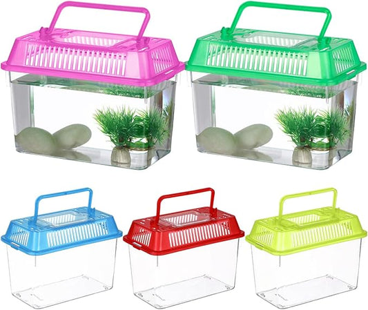 5pcs Small Fish Carrier with Breathable Lids, Portable Betta Fish Tank, Clear Breeding Boxes for Lizard, Turtle, Tarantula（Assorted Color）-PawvioPets