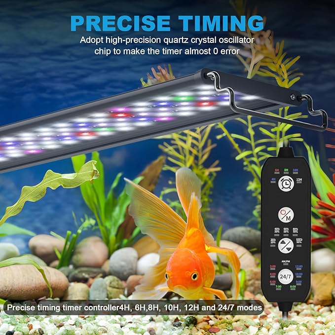 24/7 Mode LED Aquarium Light for Plants-Sunrise-Daylight-Moonlight Mode, Fish Tank Light with Auto On/Off, 7 Colors, Adjustable Timer/Brightness for 36 Inch to 42 in Freshwater Tank, 36W-PawvioPets