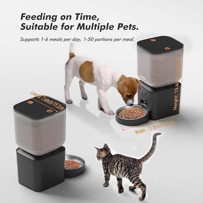 Automatic Dog Feeder - 8L/34 Cups Large Capacity Automatic Cat Food Dispenser with LCD Screen, Large Food Tray, Battery Operated, Timed Cat Feeder, Up to 50 Portions 6 Meals Per Day, Keeps Fresh-PawvioPets