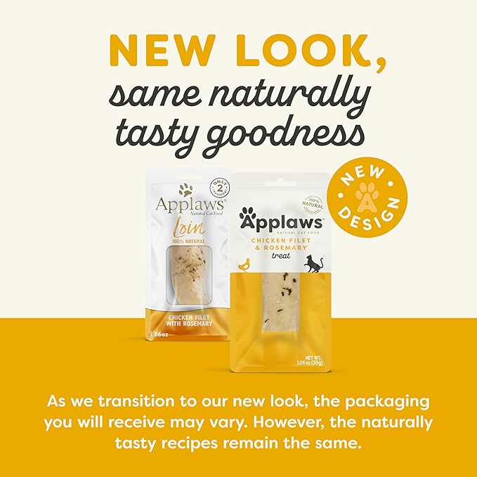 Applaws Natural Cat Treats, Grain-Free, High-Protein Whole Chicken & Rosemary Loins, Single-Ingredient Healthy Snack for Cats (12 x 1.06 oz Loins)-PawvioPets