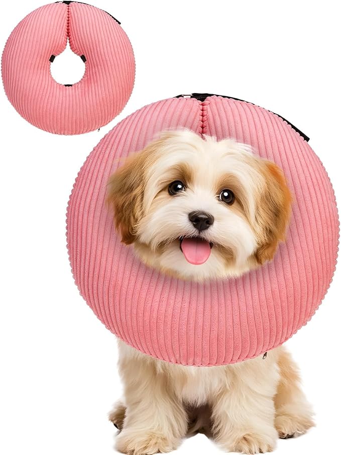 BINGPET Inflatable Dog Cone Collar Alternative After Surgery,Soft Recovery Cone for Dogs to Stop Licking,Protective Neck Donut E Collar Adjustable for Small Medium Large Dogs & Cats(Pink,M)-PawvioPets
