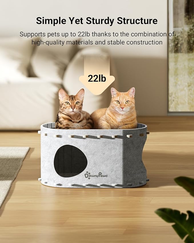 DownyPaws Cat House for Indoor Cats, Cat Bed Cave for Multiple & Large Cats Up to 22 Lbs, Scratch Resistant Peekaboo Cat Caves, Foldable Tunnel Enclosed Bed, PeekaPurr, Marble-PawvioPets