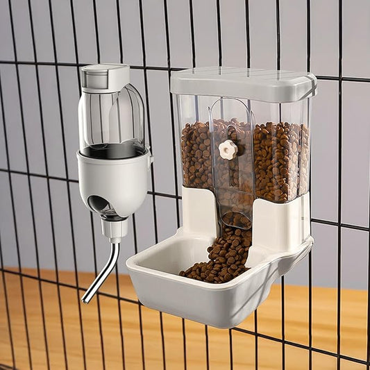 Automatic Pet Food Water Dispenser, Auto Gravity Pet Feeder Water Bottle Set for Crate Cage, Feeding Station for Small Dog Cat Rabbit Guinea Pigs Chinchilla Ferret Hedgehog (Gray)-PawvioPets