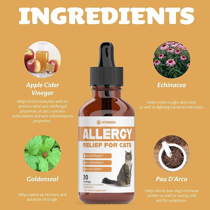 Allergy Relief for Cats | Helps to Naturally Support Allergy & Itch Relief for Cats | Cat Allergy | Cat Itch Relief | Cat Itchy Skin Relief | Cat Allergy Relief for Cats | Cat Supplements & Vitamins-PawvioPets