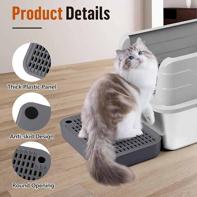 Cat Litter Box Ramp Mat with Filter Function, Cat Step Pedal Stool for Self-Cleaning Litter Box, Easy to Clean, Ideal for Kitten & Elderly Cats (Dark Grey)-PawvioPets