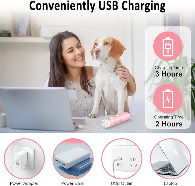 Casfuy Dog Nail Grinder with 2 LED Light for Large Medium Small Dogs - 3X More Powerful 2-Speed Electric Pet Nail Trimmer Rechargeable Quiet Painless Paws Grooming & Smoothing Tool-PawvioPets