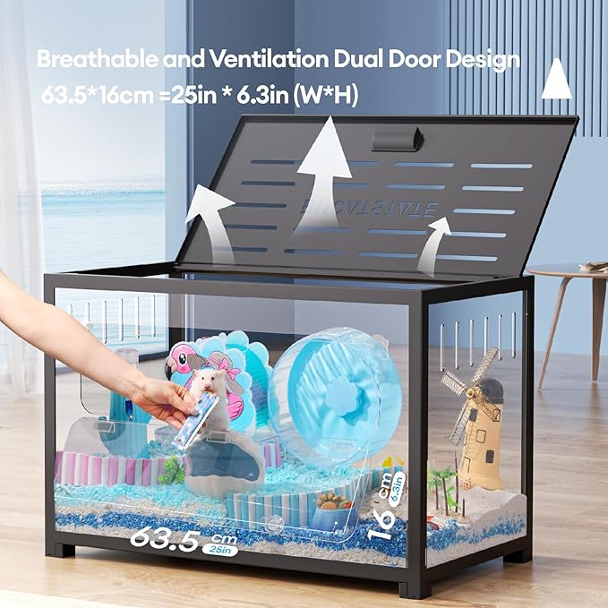 BUCATSTATE Hamster Cage Metal 2.0 - Small Animal Habitats Large Stackable with Top Access Easy Assemble 31.4L*17.6W*20H Inches Dwarf Syrian Hamster House for Guinea Pig, Gerbil (552sq inch Black)-PawvioPets