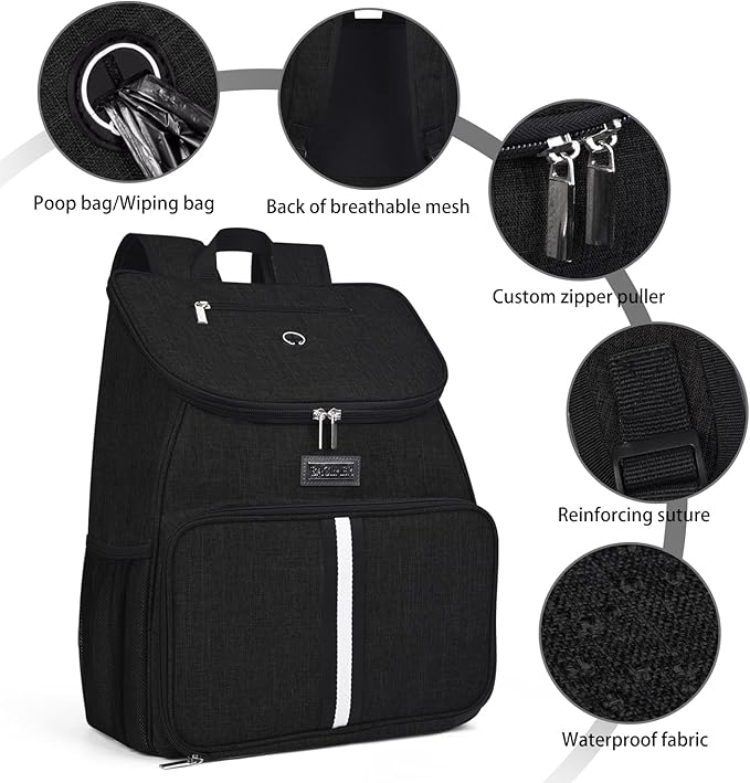 BAGLHER丨Dog Travel Bag, Airline Approved Pet Supplies Backpack, Dog Travel Backpack Accessories Set with 2 Silicone Collapsible Bowls and 2 Food Baskets. Black-PawvioPets